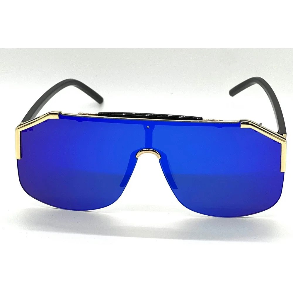 Sunglasses Gold Trim Blue Mirror Lenses Women Style Female‎ Party Shades Large